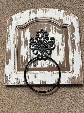 Kirklands Rustic White and Brown Decorative Wall Towel Ring